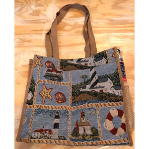 American Tourist Tote W/Coin Pouch Lighthouse Canvas Zipper W/Umbrella NEW!